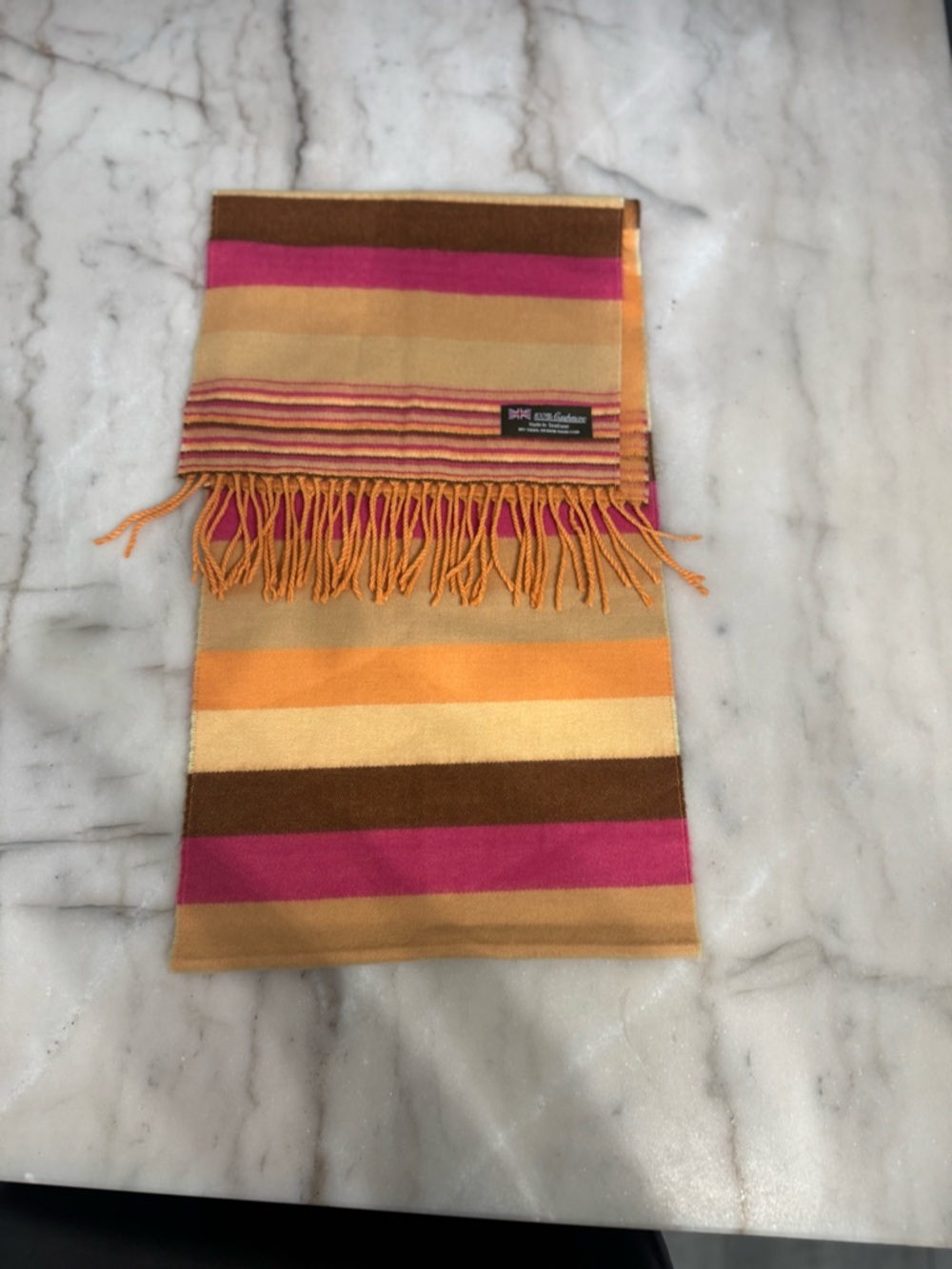 Striped Fringe Scarf in Pink, Orange, Yellow & Brown